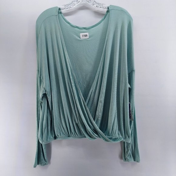 JoyLab Faux Wrap Open Front Ribbed Long Sleeve Top large - Picture 1 of 11